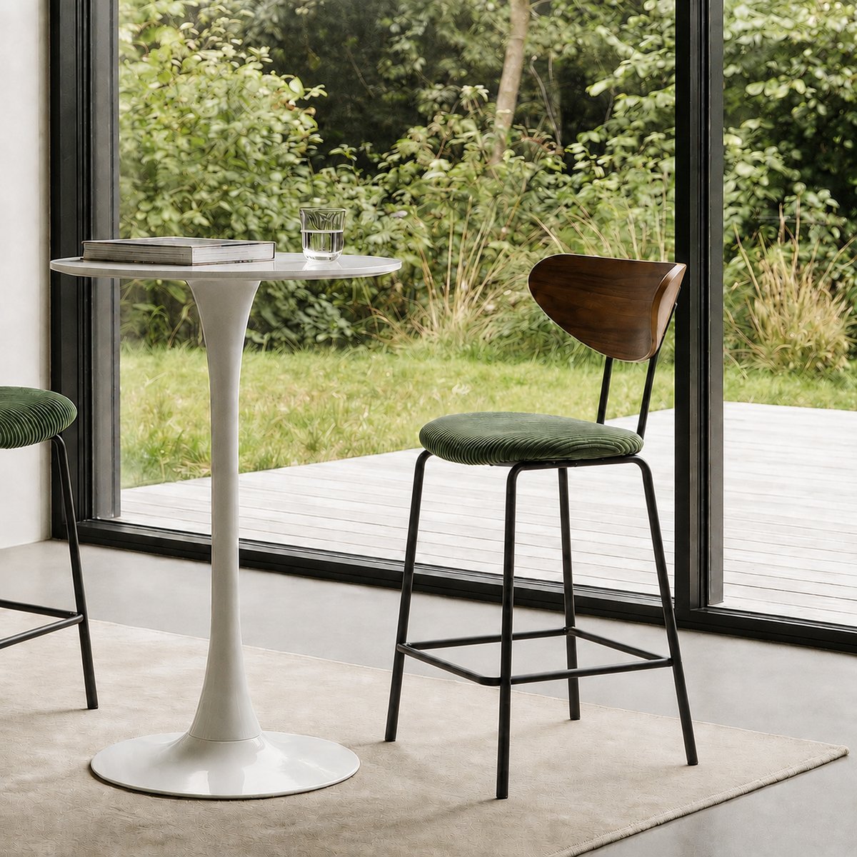 Lot de 2 tabourets de bar en métal et bois, NIBE vert, NORDLYS