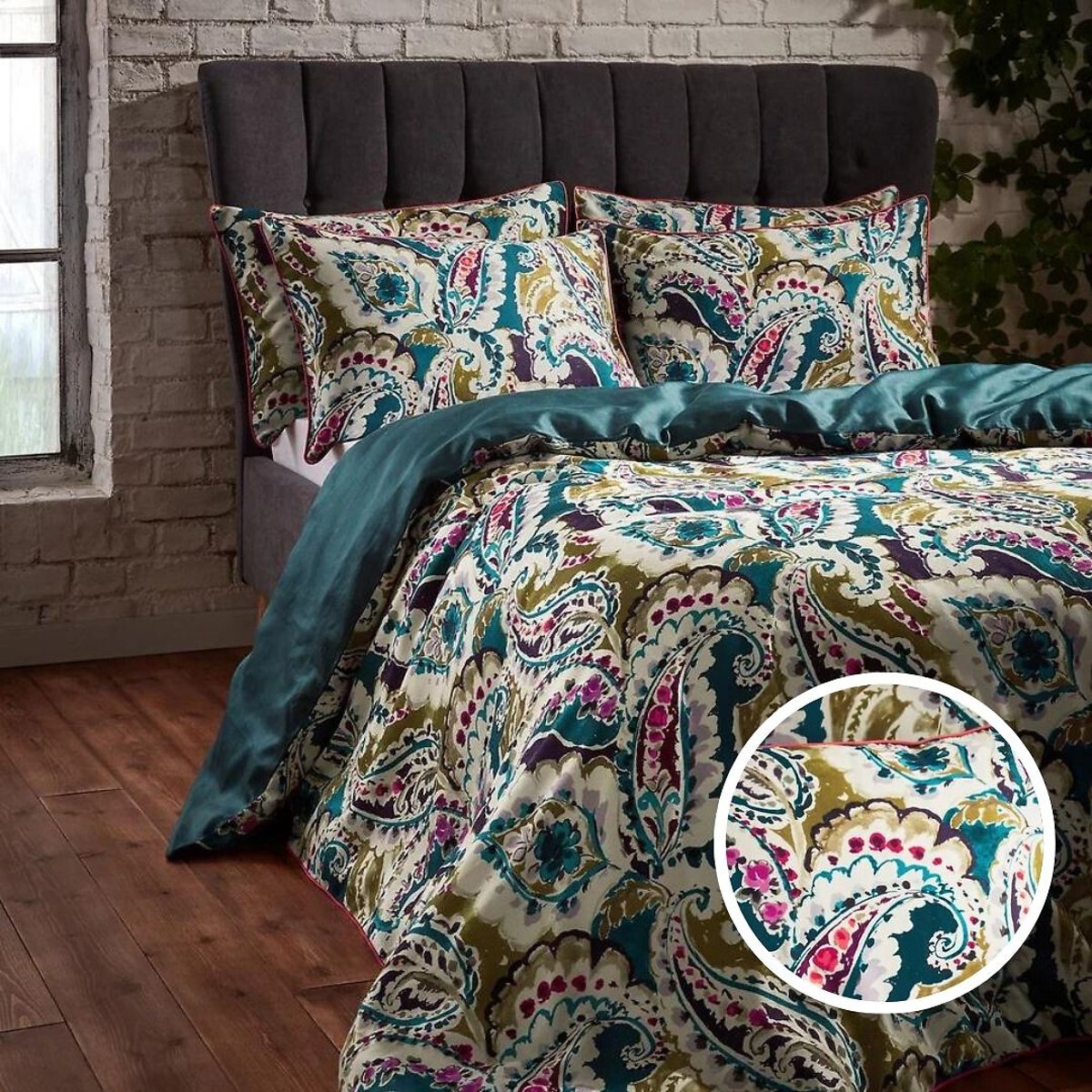 Aretha Persian Paisley 100% Cotton Duvet Cover and Pillowcase Set teal, EW BY EDINBURGH WEAVERS