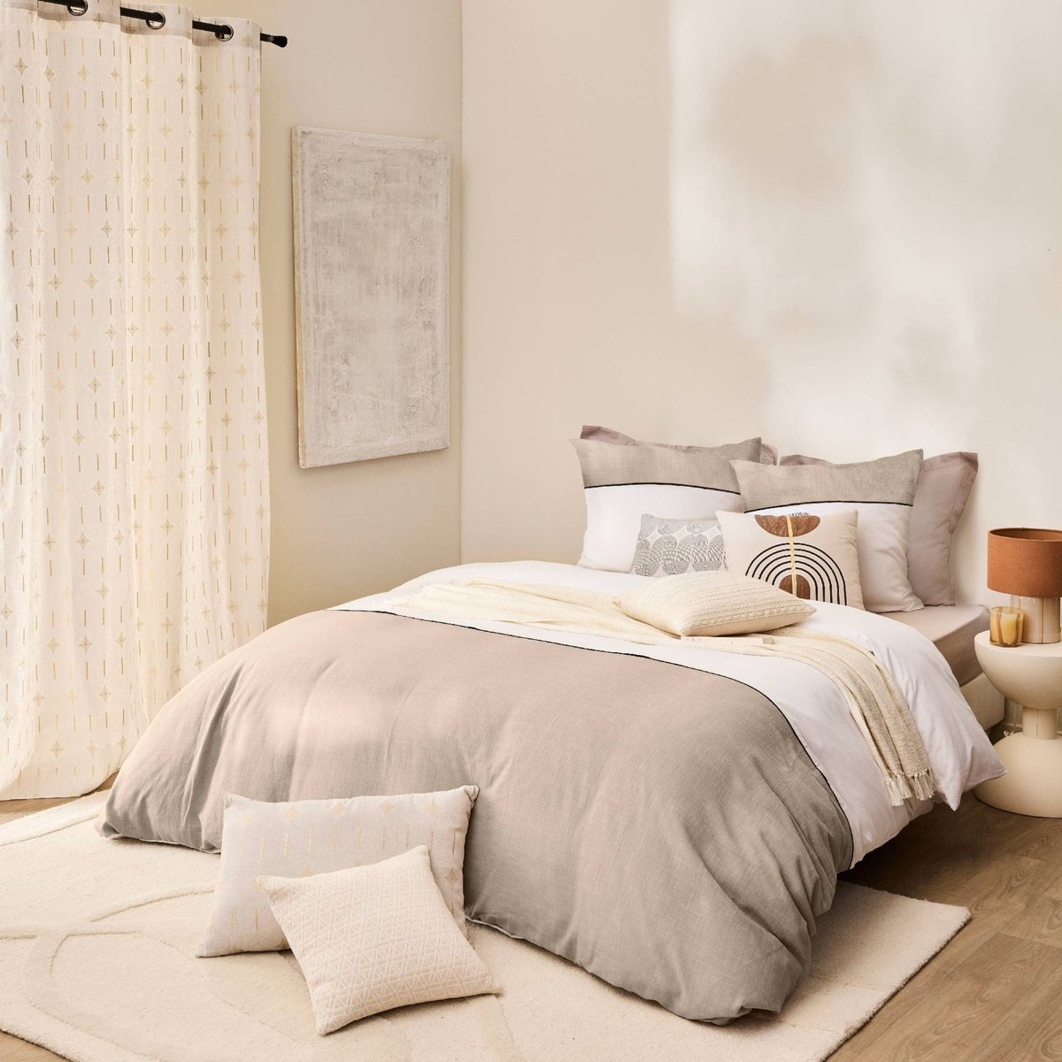 Parure de lit coton Gabrielle blanc, DOUCEUR D'INTÉRIEUR