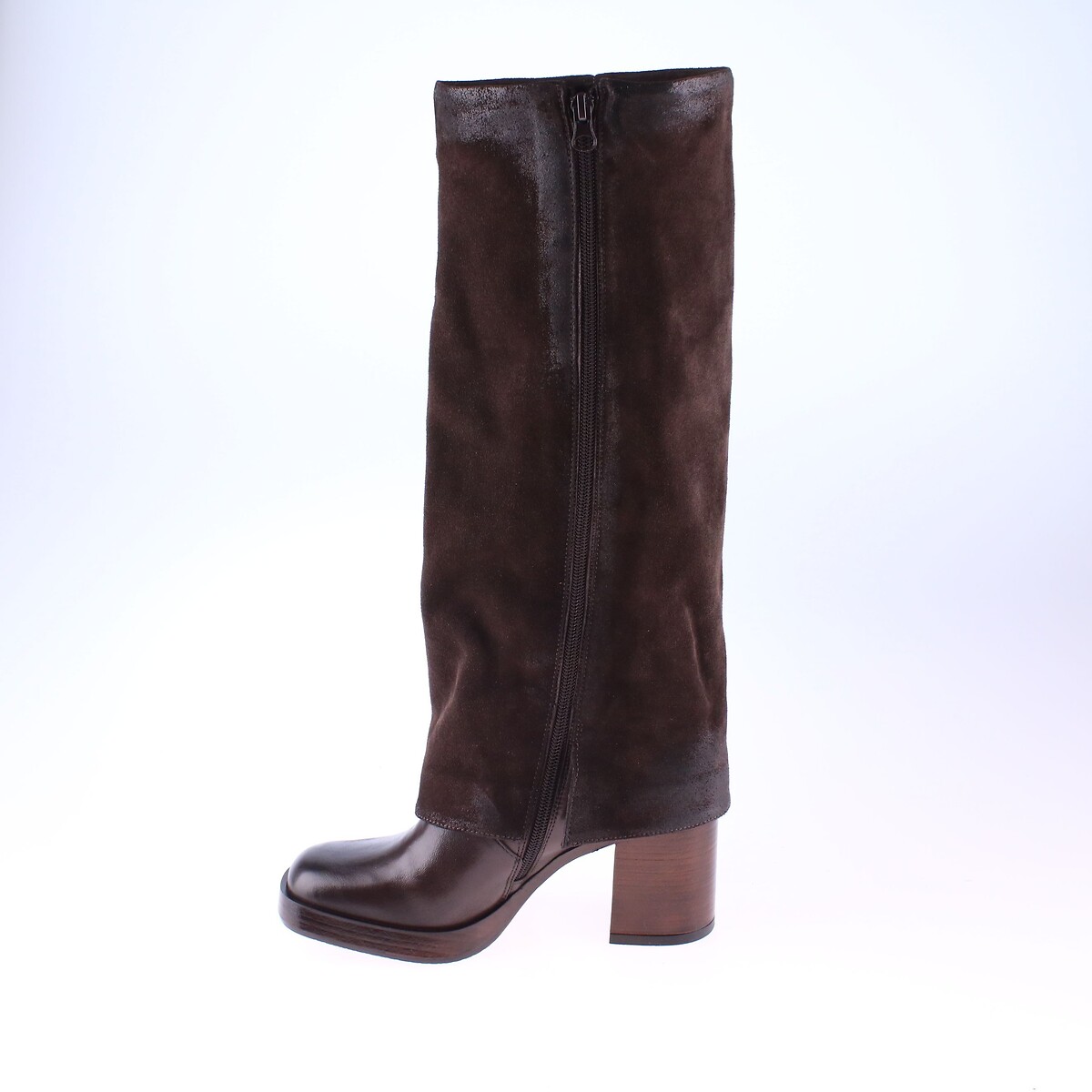 Botas de tacón guêtre de piel marrón oscuro, MJUS