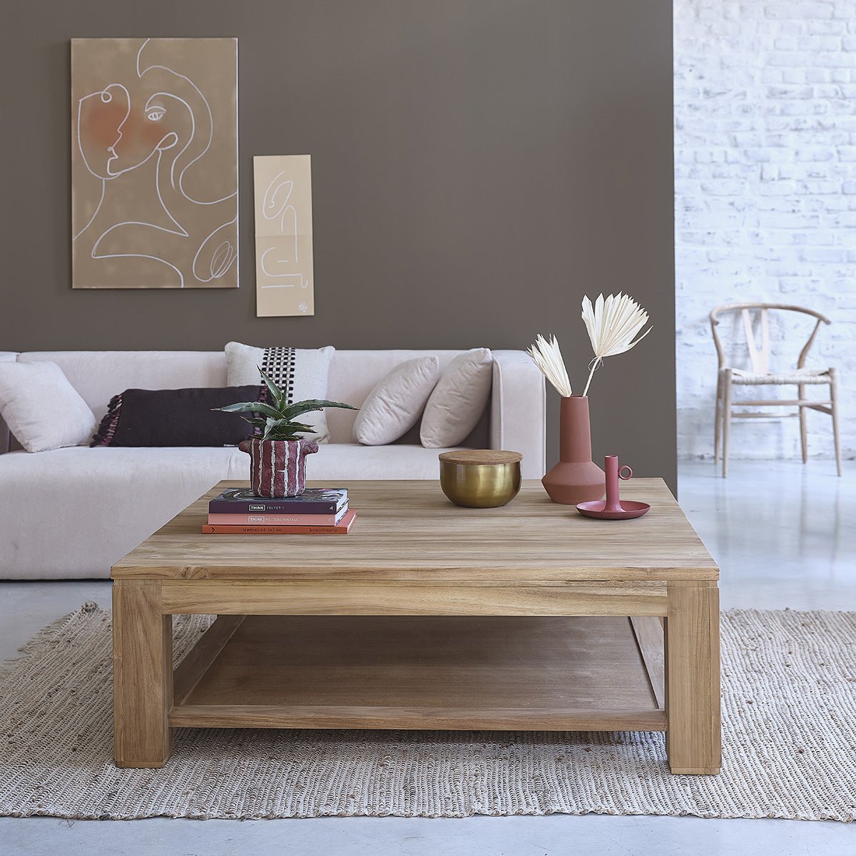 Table basse en bois de teck 120 cm BOSTON naturel, BERAH GETAH