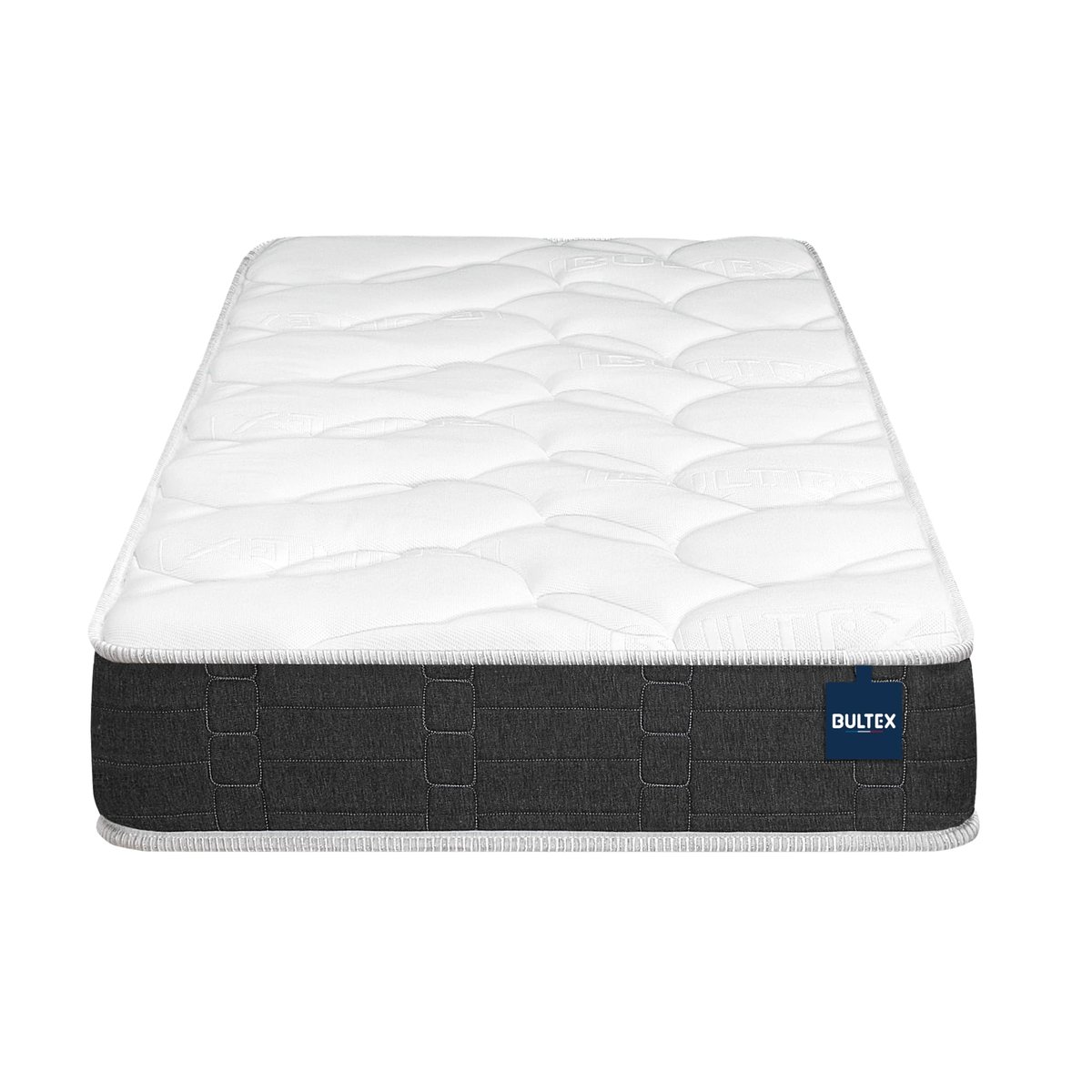 Ensemble matelas nano et mousse bodysoft ESSENTIAL, sommier Vigoroso gris fumé et pieds blanc, BULTEX