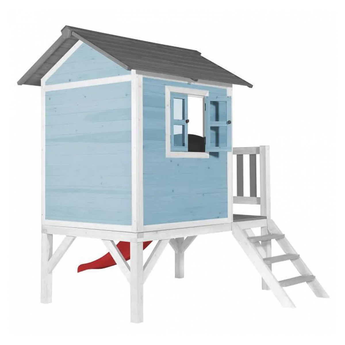 Maisonnette Caribbean bleu - Toboggan rouge couleur unique, AXI HOUSE