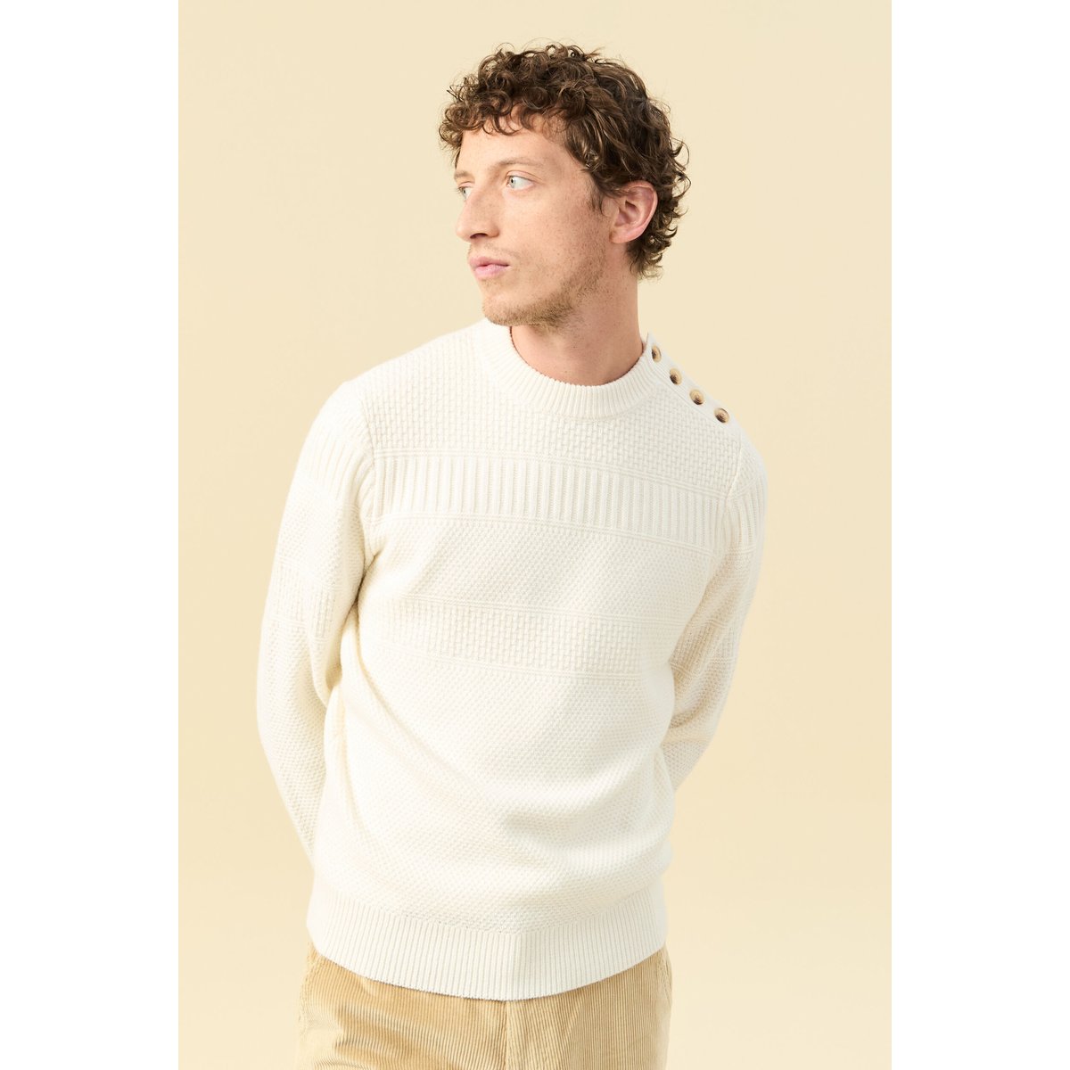 Pull col rond ecru, BONOBO