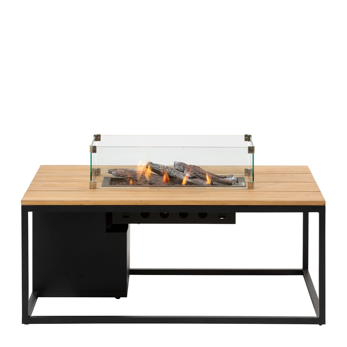 Cosiloft 120cm Black and Teak Fire Pit Table black, COSI