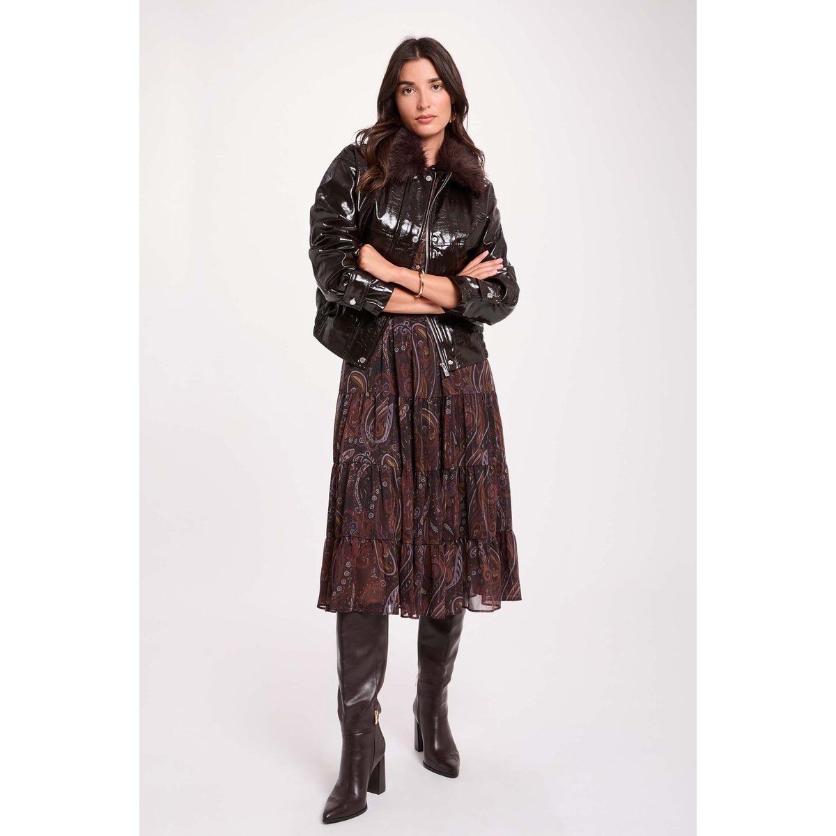 Blouson col marron foncé, MORGAN