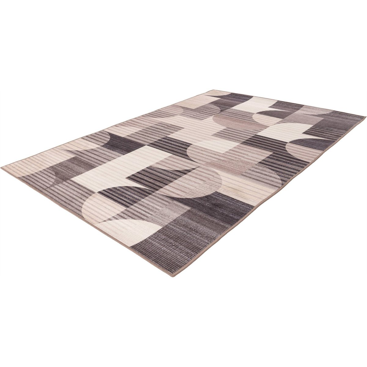 Tapis rectangulaire motif géométrique taupe gris chaud et beige clair, ARTE ESPINA