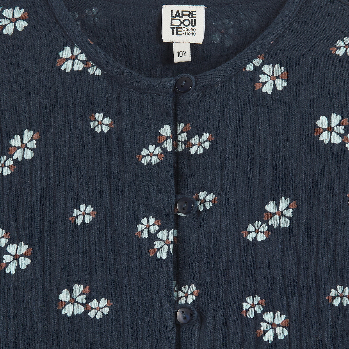 Robe manches longues, imprimé floral, en gaze de coton imprimé bleu marine, LA REDOUTE COLLECTIONS