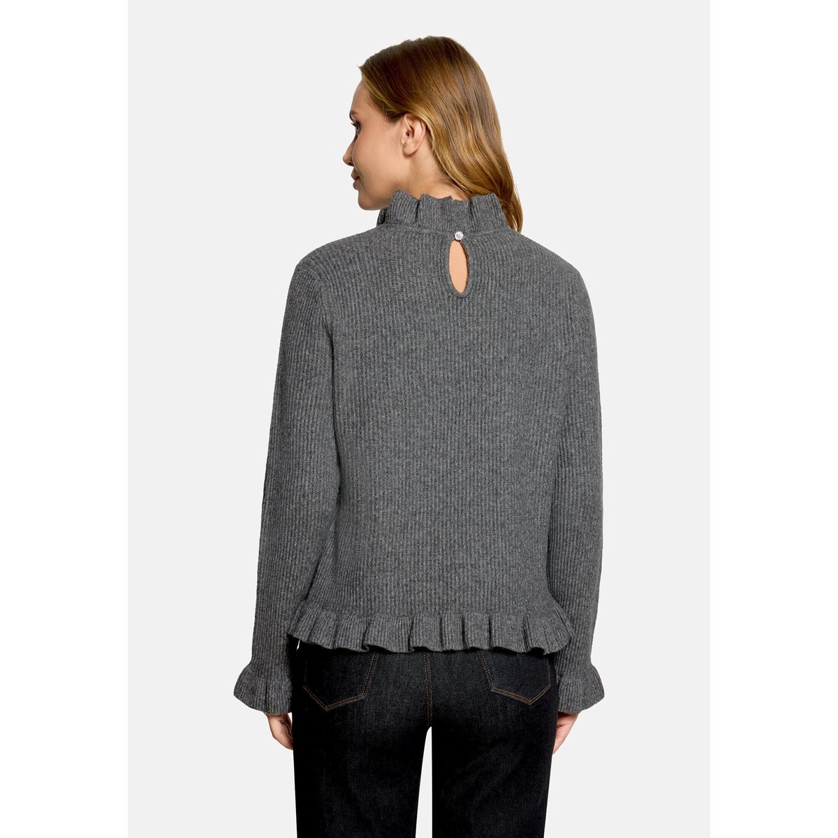 Pull-over en maille à col droit gris, CARTOON