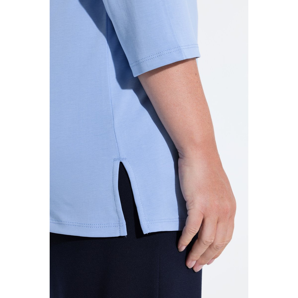 T-shirt en coton Pima, petit cœur pailleté bleu clair, ULLA POPKEN