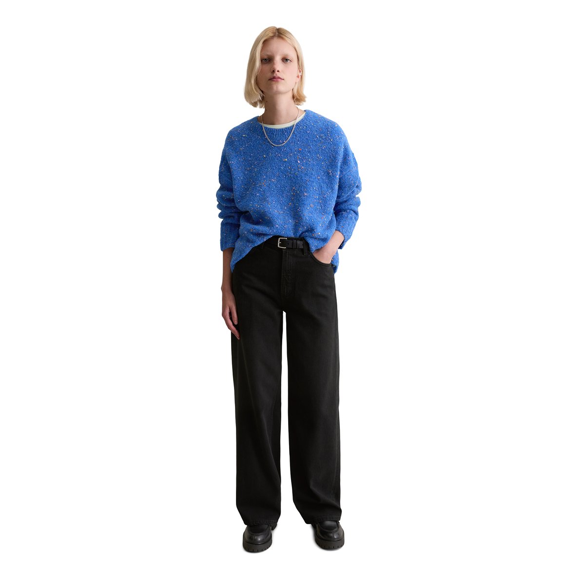 Pull bouclé oversize en mélange de laine vierge et de viscose bleu moyen, MARC O’POLO DENIM