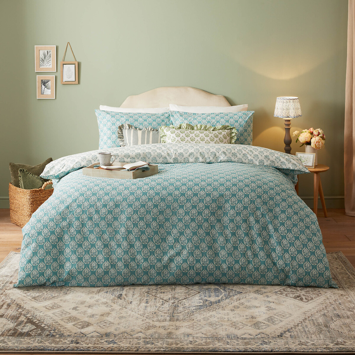 Krissa Block Duvet Cover and Pillowcase Set blue, FURN.