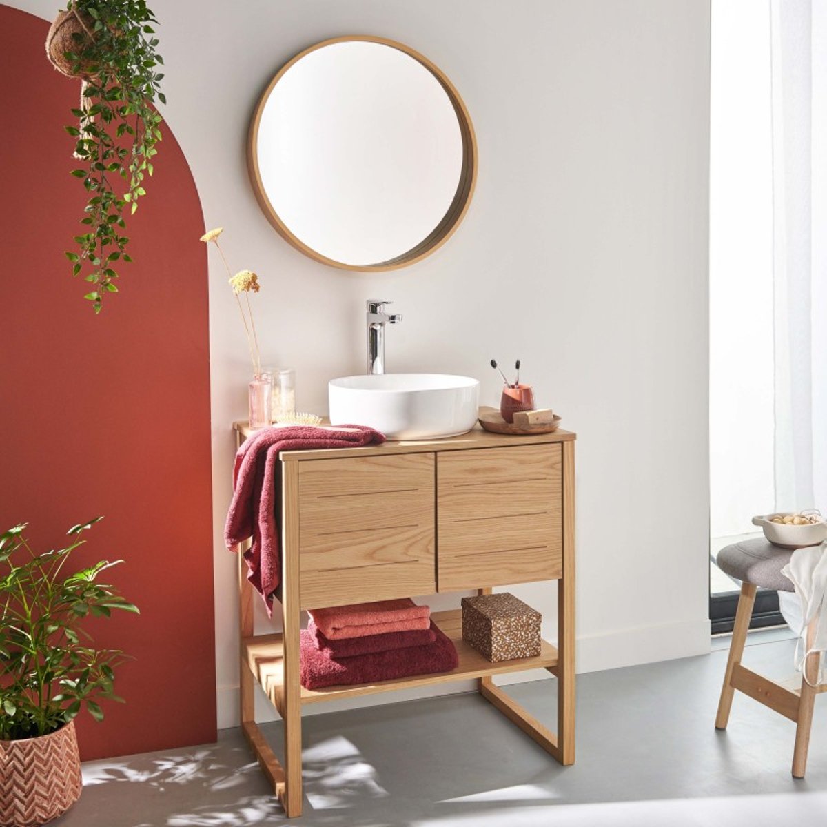 Meuble simple +vasque +miroir ATOLL bois clair, MOB IN