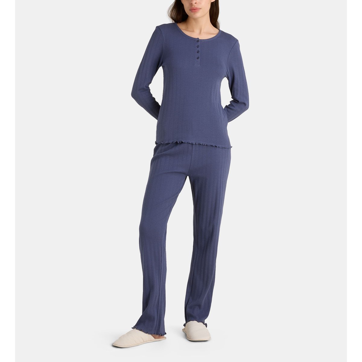 Ensemble pyjama long belli coton pointelle bleu, GALERIES LAFAYETTE