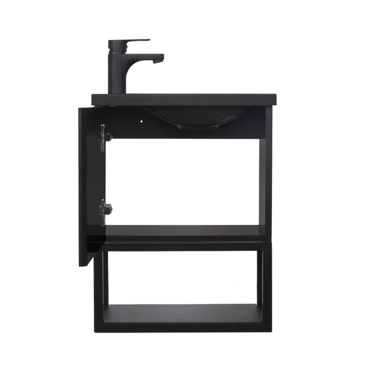 Ensemble lave-mains métal et bois avec miroir ovale NOVA noir, MOB IN