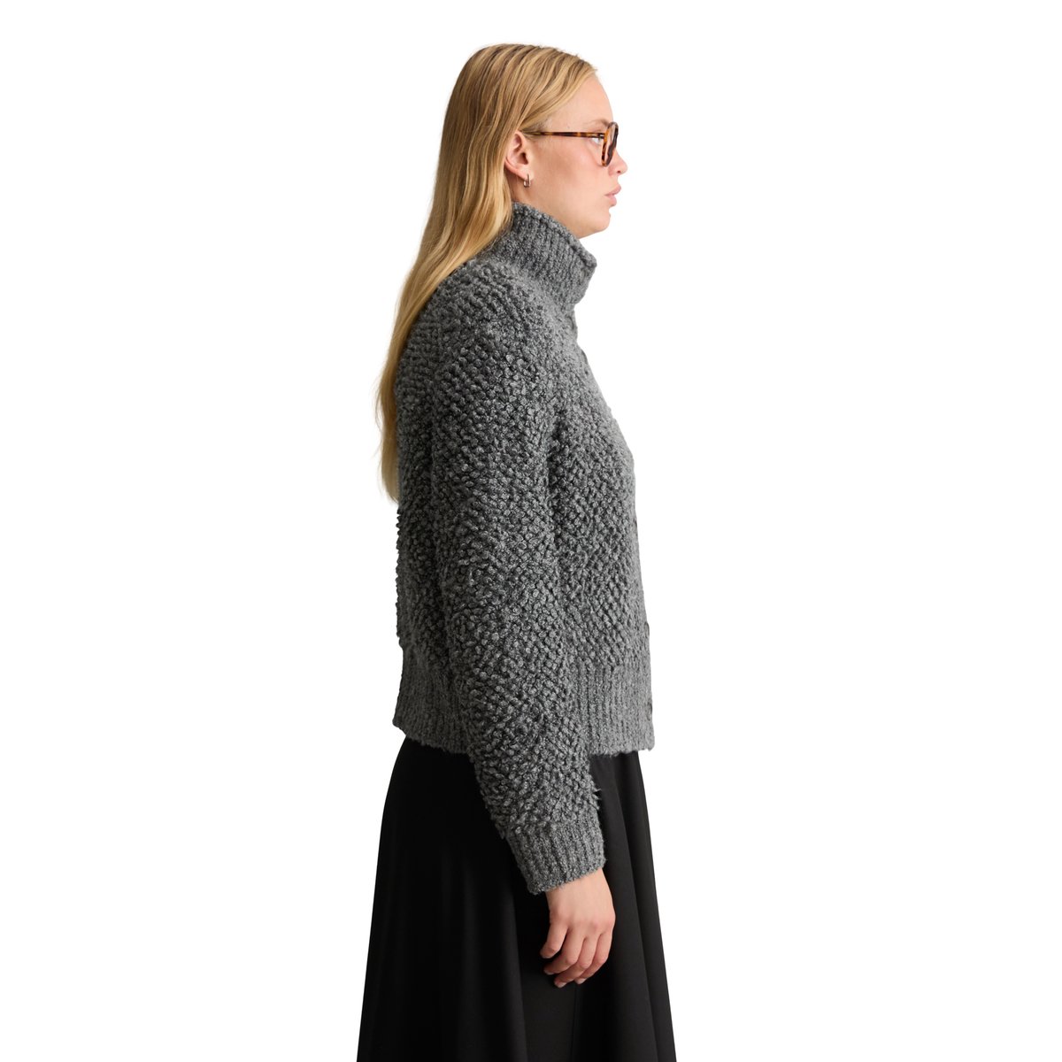 Cardigan oversize en bouclé Bubble en mélange de coton, laine vierge et viscose gris, MARC O’POLO DENIM
