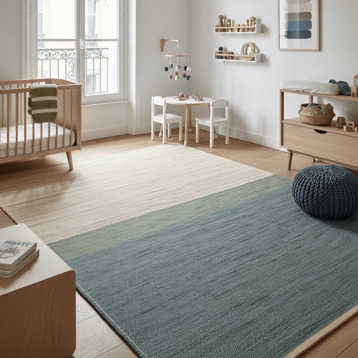 Tapis design en jute tissé main BANDOL bleu naturel, AFK LIVING