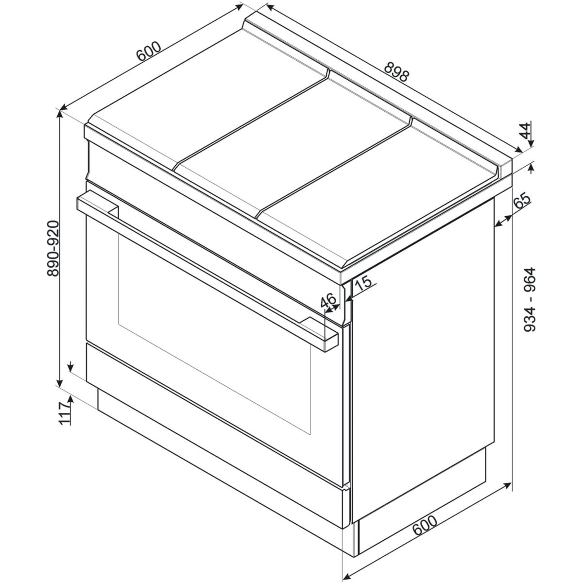 Piano de cuisson gaz 6 feux 90 cm CPF9GP inox satiné, SMEG