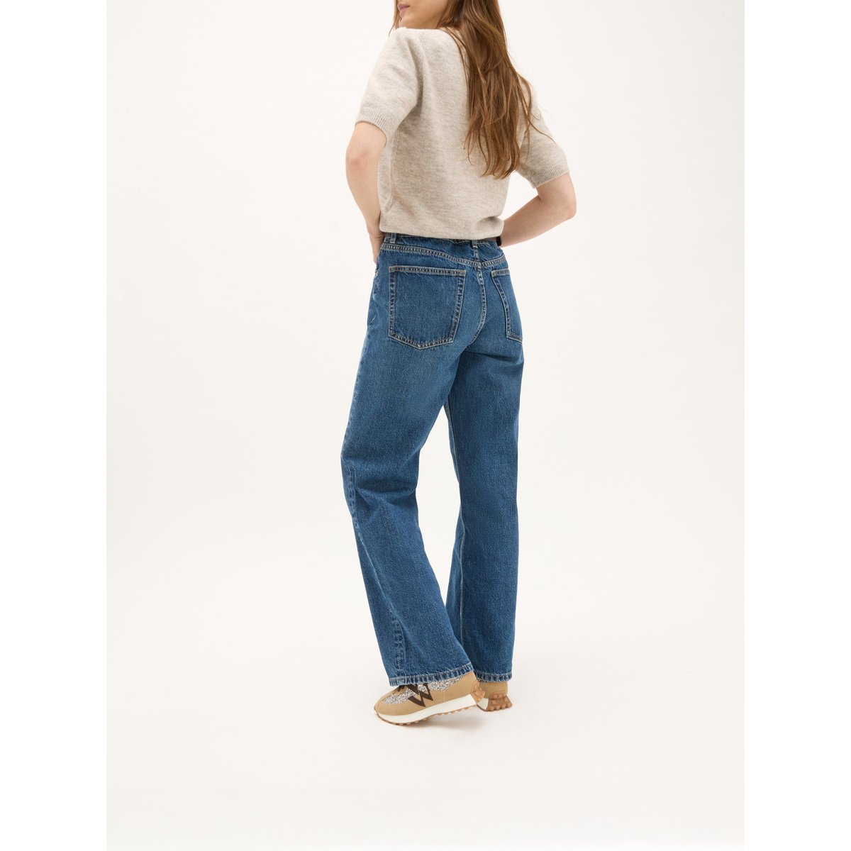 Baskets monogramme à lacets avec semelle running FLOW Initials beige, VANESSA WU