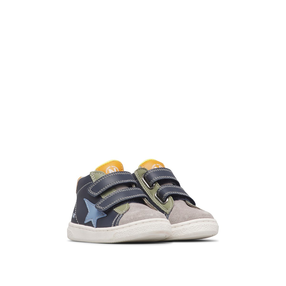 Baskets hautes en cuir et velours PINN HIGH VL. gris-bleu-vert olive, NATURINO