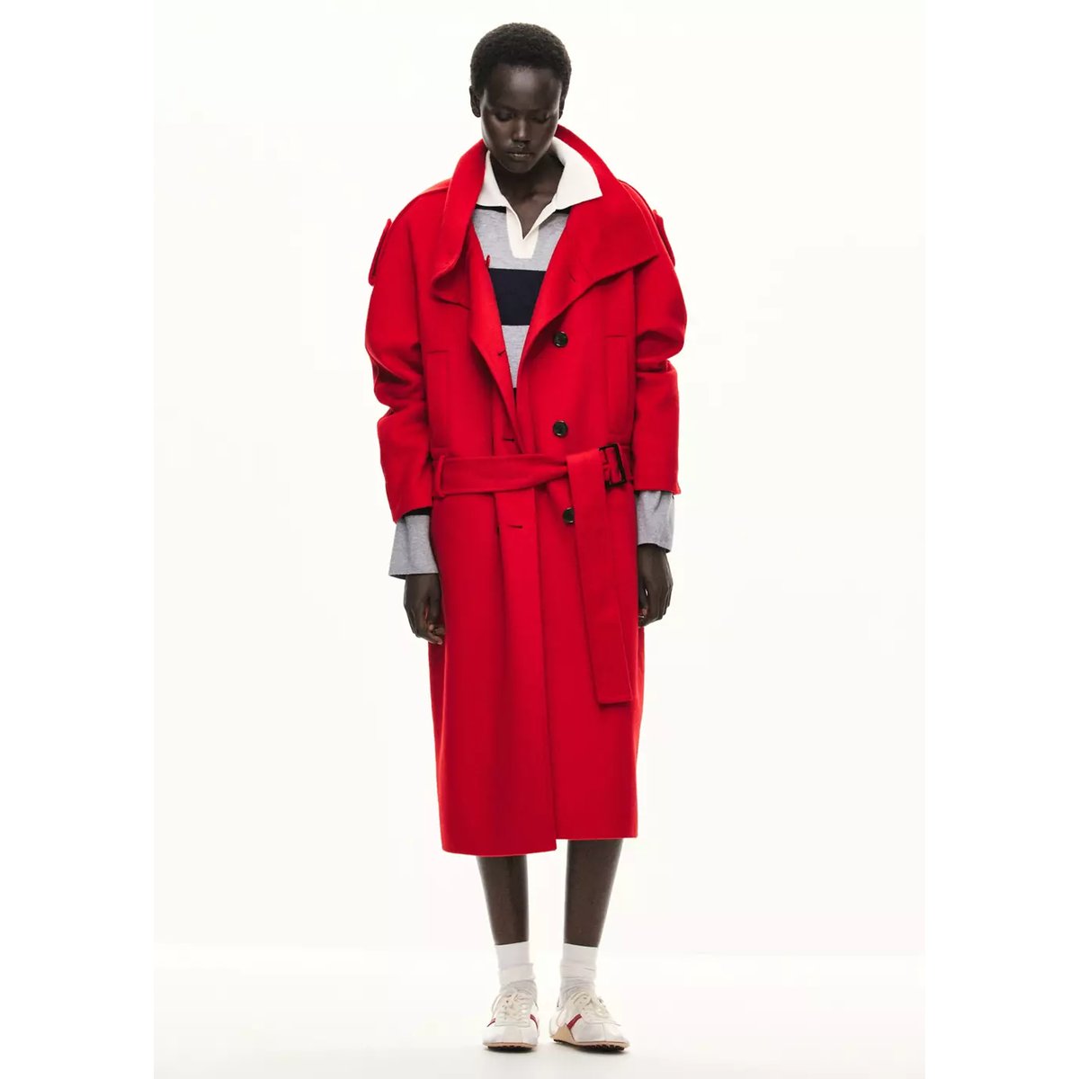 Manteau laine ceinture rouge, MANGO