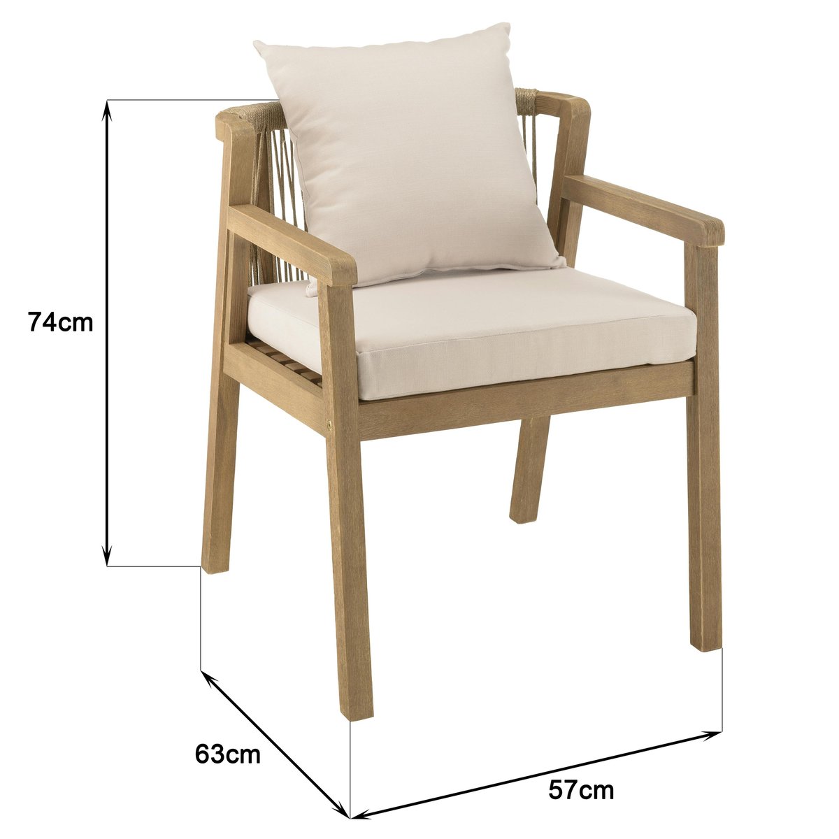Fauteuil de jardin acacia naturel dossier tressé et coussins (lot de 2) BAHIA bois naturel, PIER IMPORT