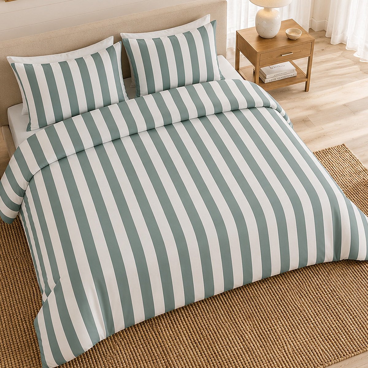 Parure de lit en percale de coton rayures verticales, TALAM multicolore, ATELIER DU COTON