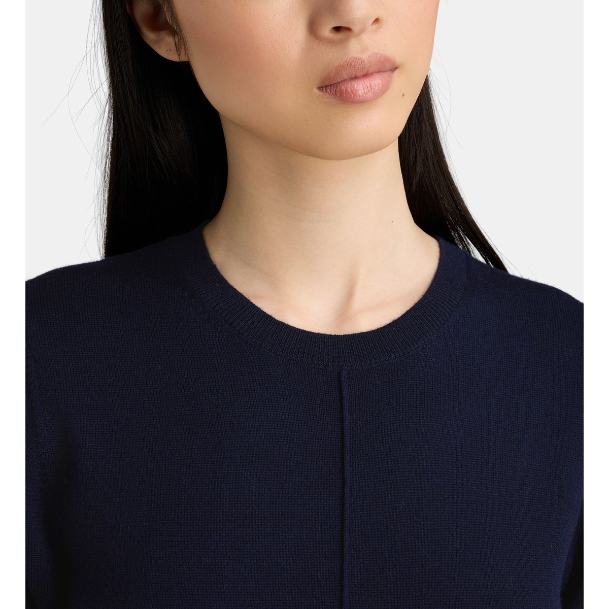 Robe pull droite mi longue otiare en laine mérinos bleu marine, JODHPUR