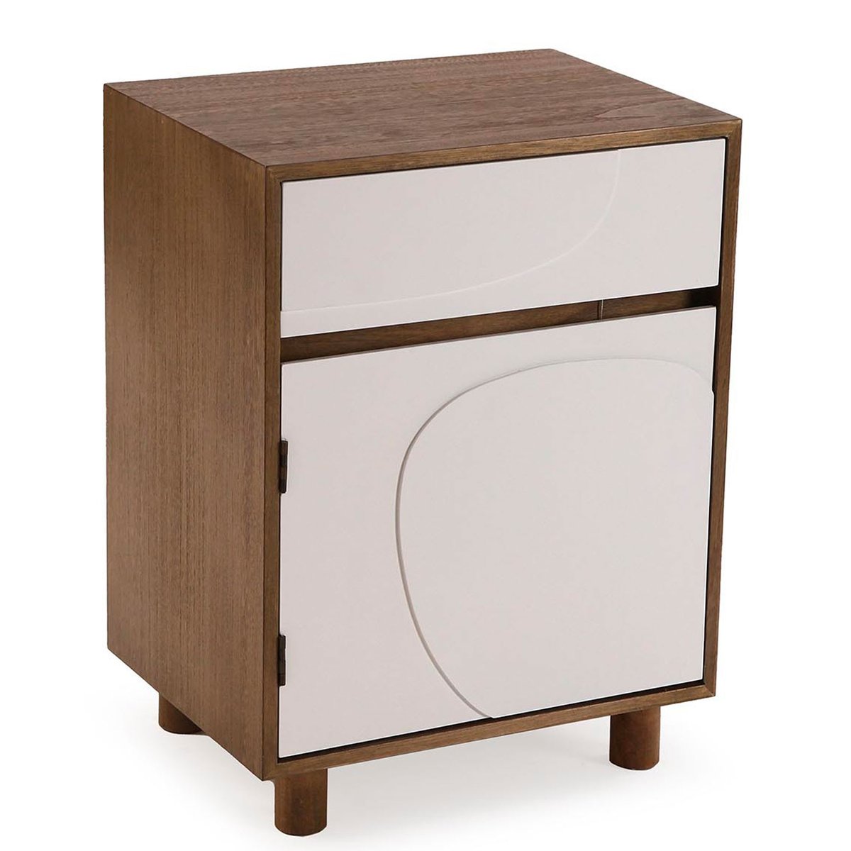 Table de chevet design 1 placard et 1 tiroir bois et blanc 40x30x53cm bois, VERSA