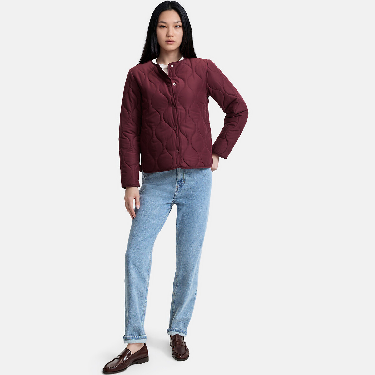 Lightweight Padded Jacket with Press-Stud Fastening burgundy red, LA REDOUTE COLLECTIONS