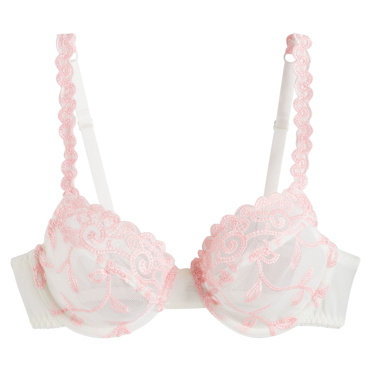 Lyssa Full Cup Bra in Embroidered Tulle ivory/pink, LA REDOUTE COLLECTIONS
