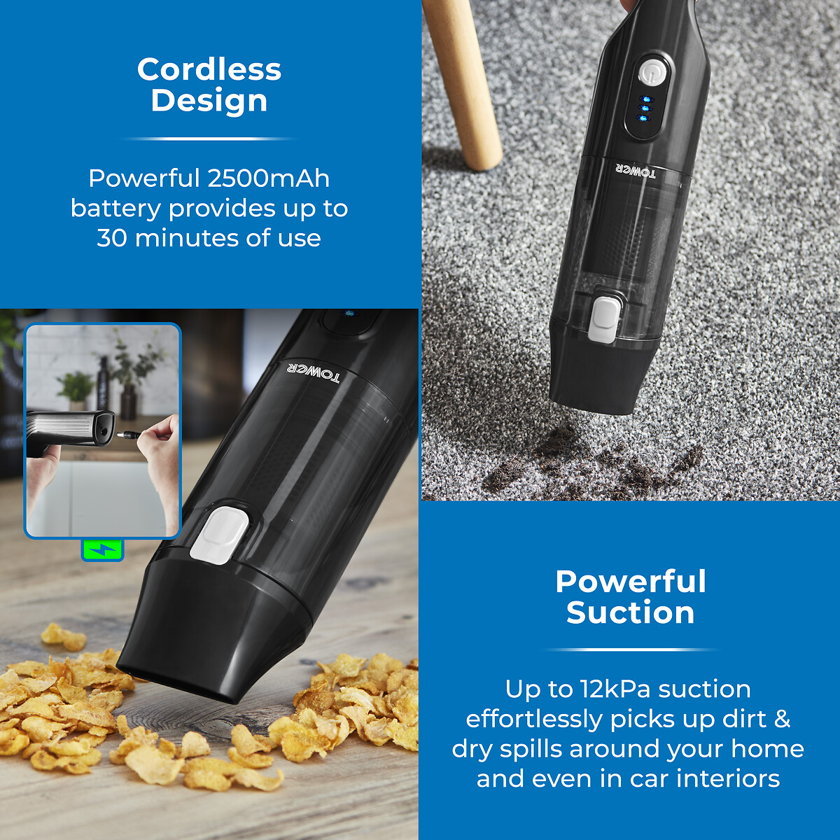 Cordless Handheld Vacuum - T527000 black, TOWER