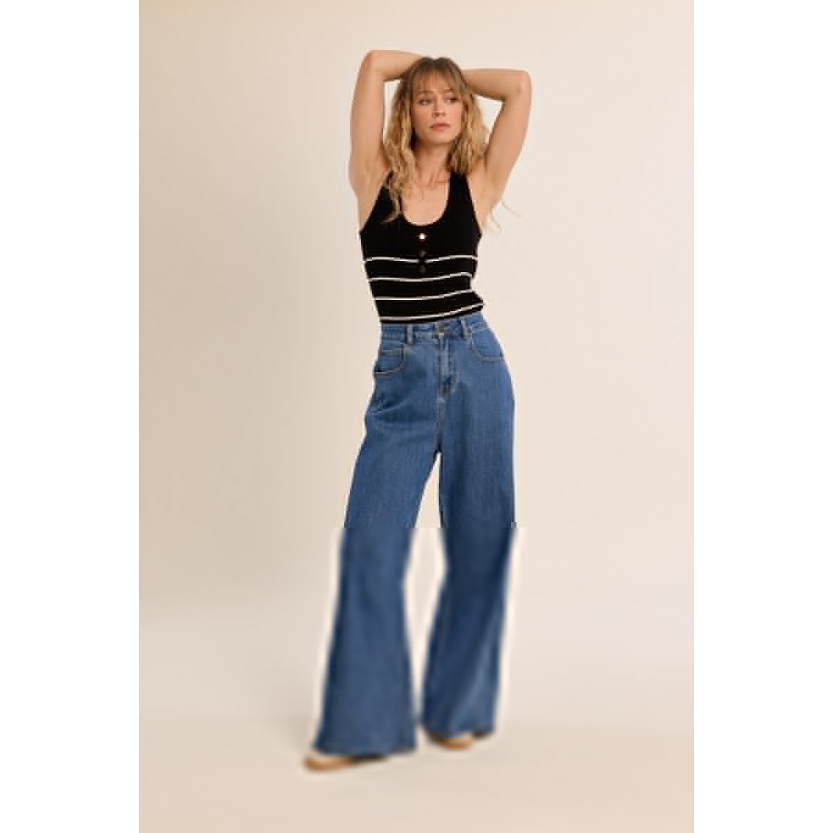Débardeur côtelé rayé black/offwhite, MOLLY BRACKEN
