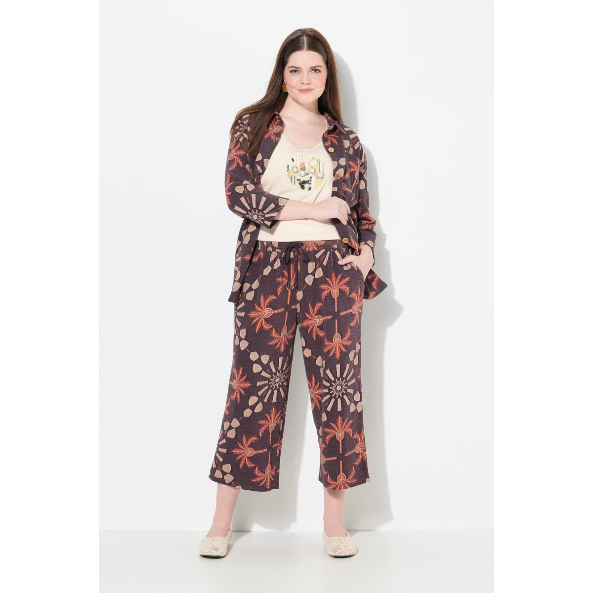 Culotte, palmiers, jambes larges marron cuivre, ULLA POPKEN