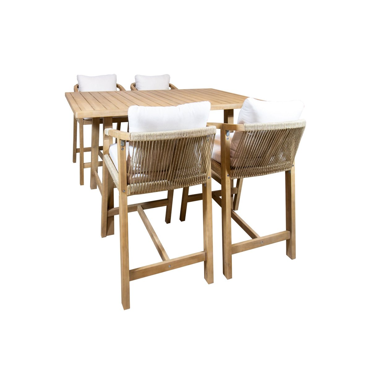 Ensemble de bar table haute et 4 chaises en bois d'acacia, SAONA bois d'acacia, NOW'S HOME
