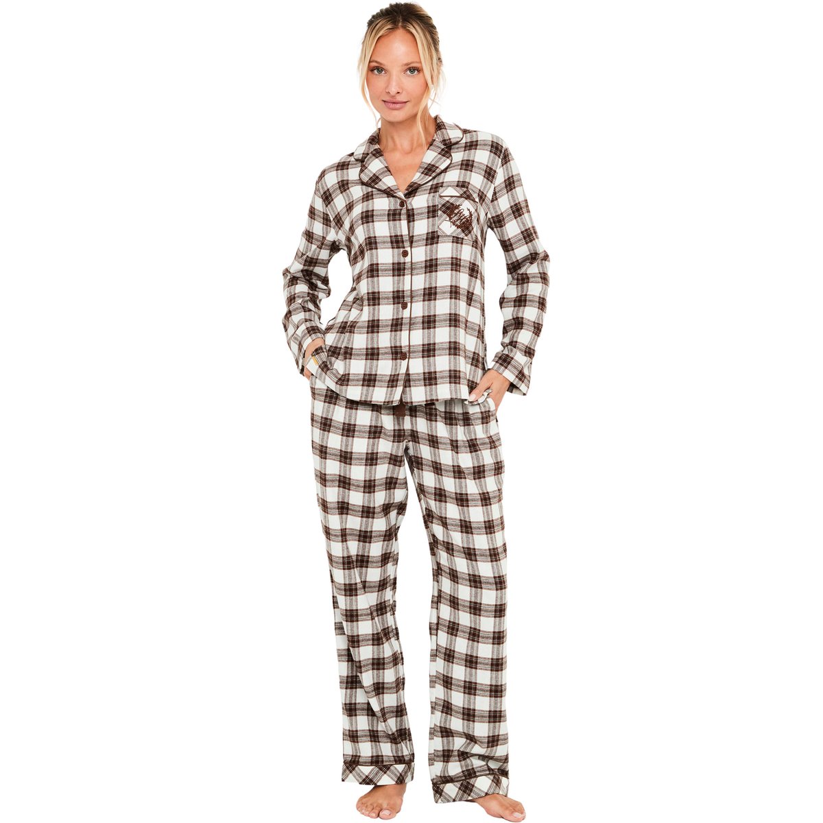 Pyjama pantalon chemise manches longues Classic Cocoa marron, SELMARK