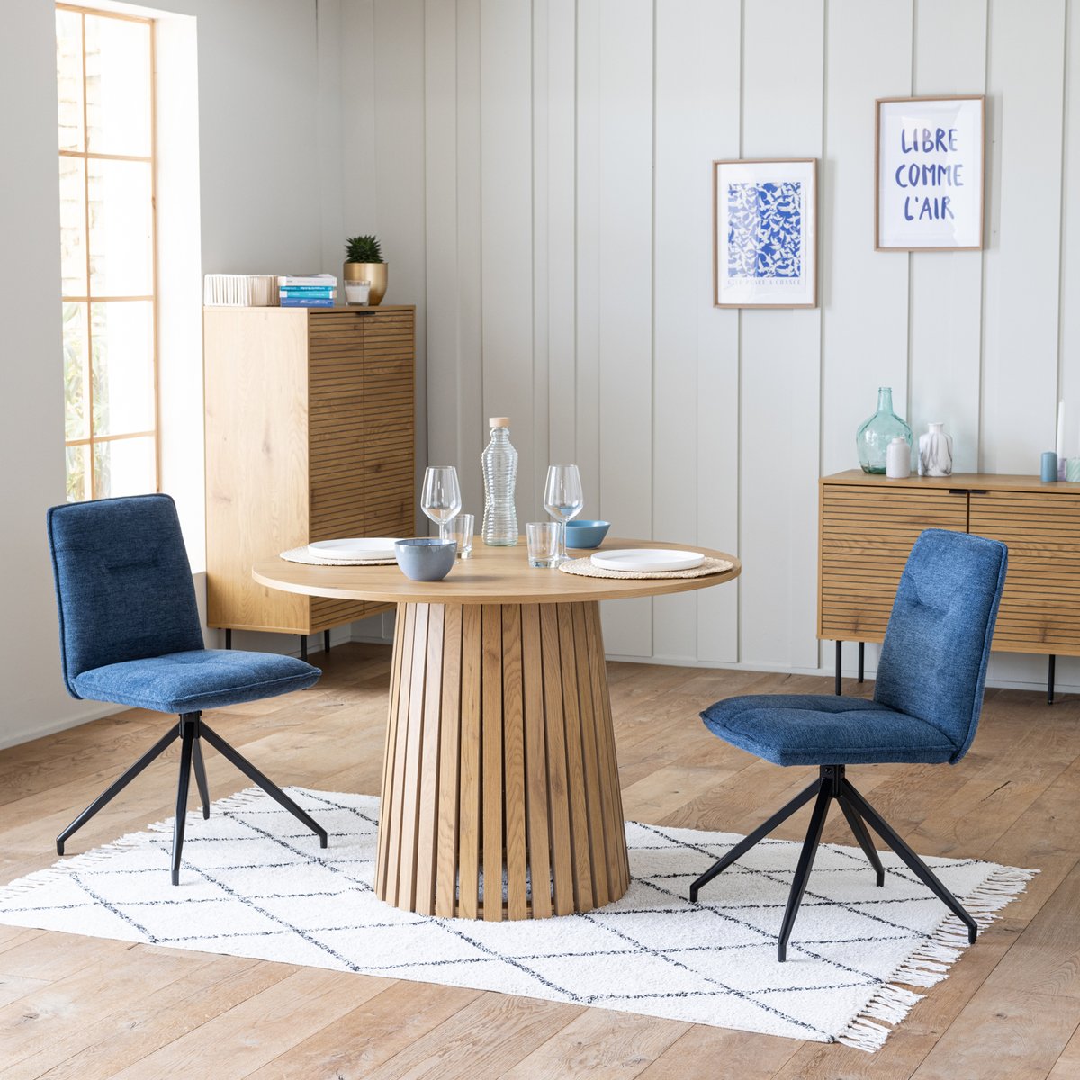 Lot de 2 chaises en tissu bleu, AREN bleu, noir, HAPPY GARDEN