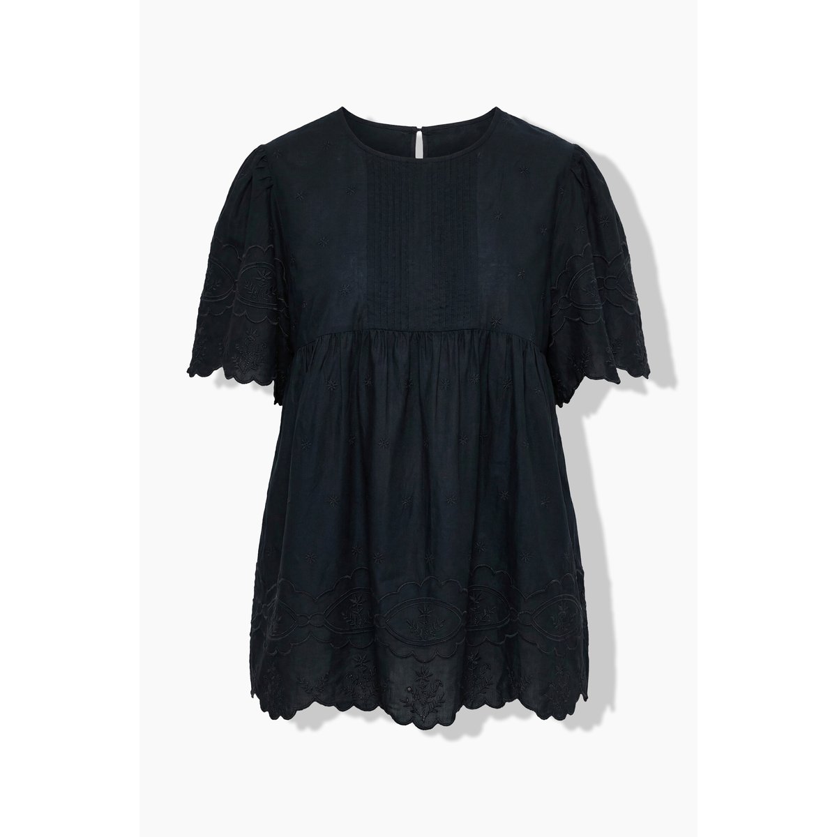 T-shirt avec broderies et passepoils noir, ULLA POPKEN