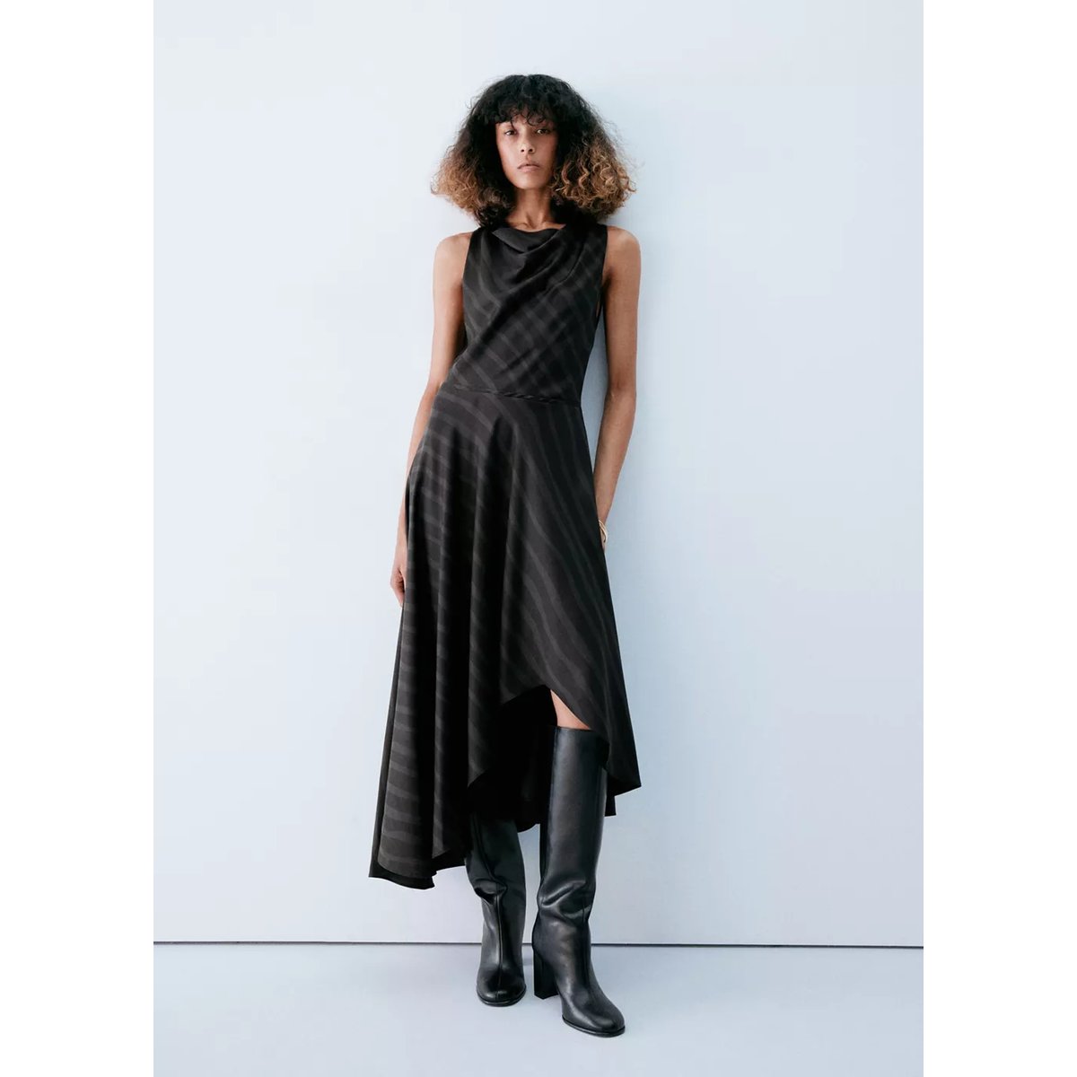 Robe à rayures bas asymétrique gris, MANGO