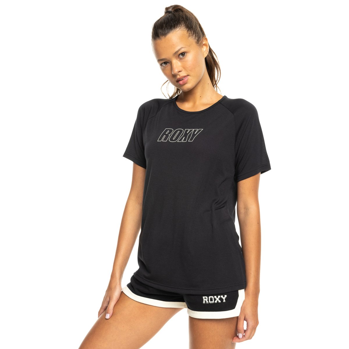 T-Shirt de sport, manches courtes, col rond, . noir true black, ROXY