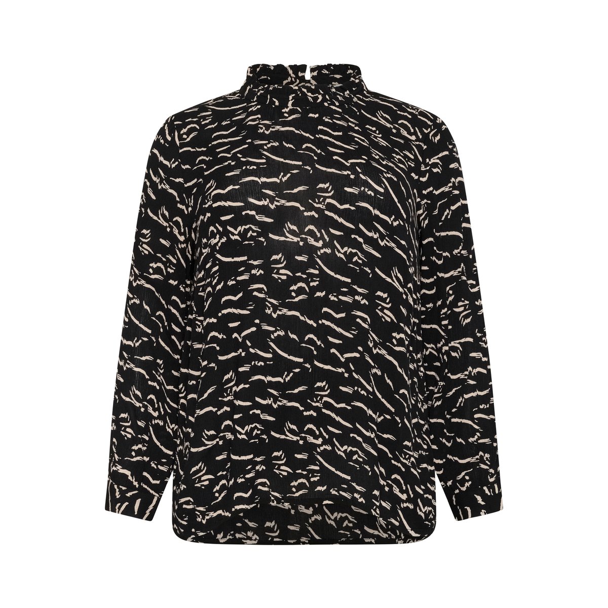 Blouse with long sleeve noir/beige imprimé black/beige abstract print, KAFFE CURVE