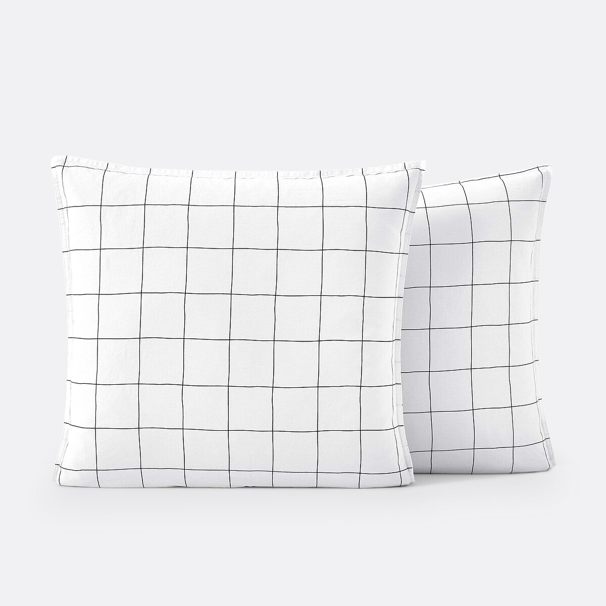 Taie d'oreiller coton lavé Monille imprimé carreaux blanc/noir, LA REDOUTE INTERIEURS