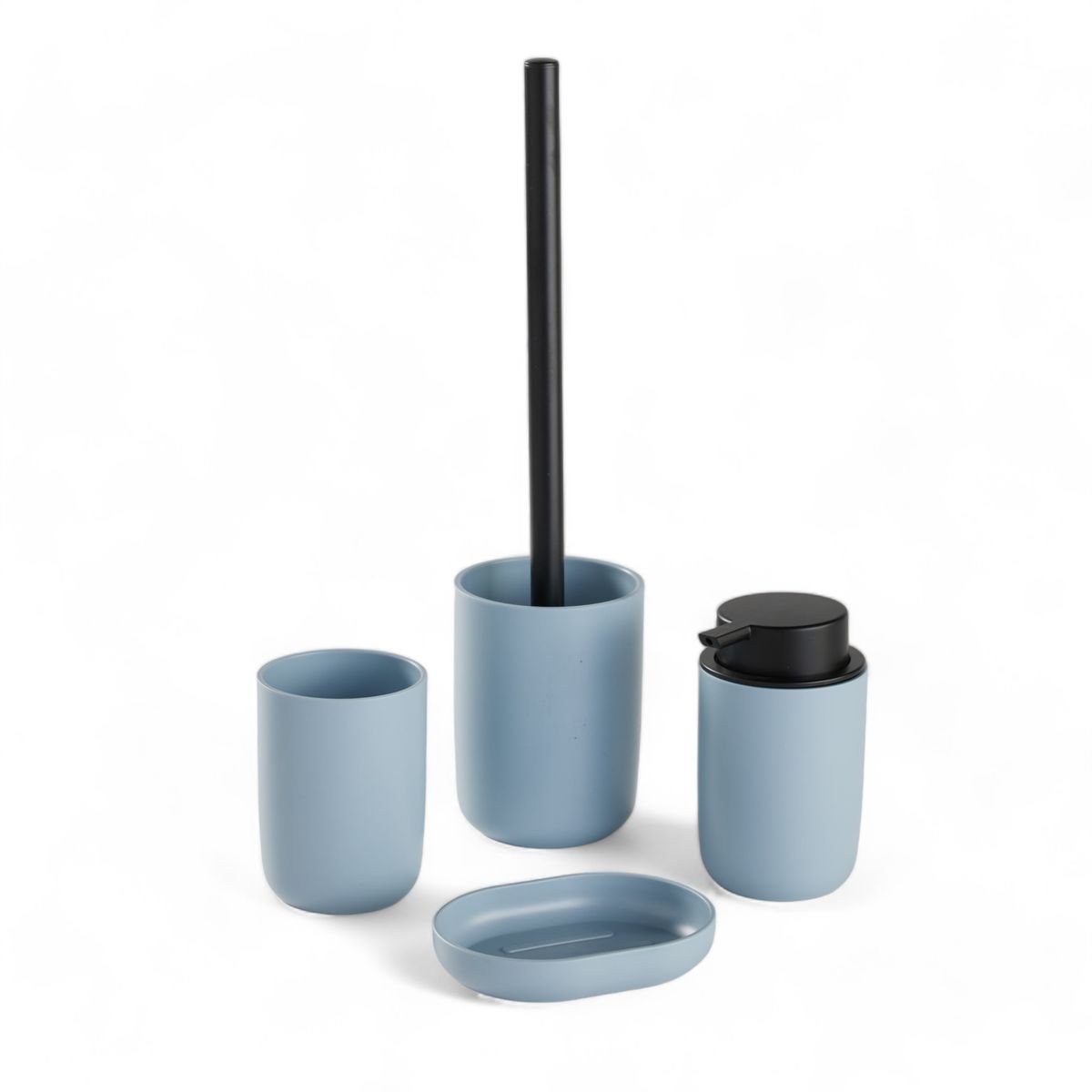 Set de 4 accessoires de salle de bain et WC BATHROOM bleu, UTILITY