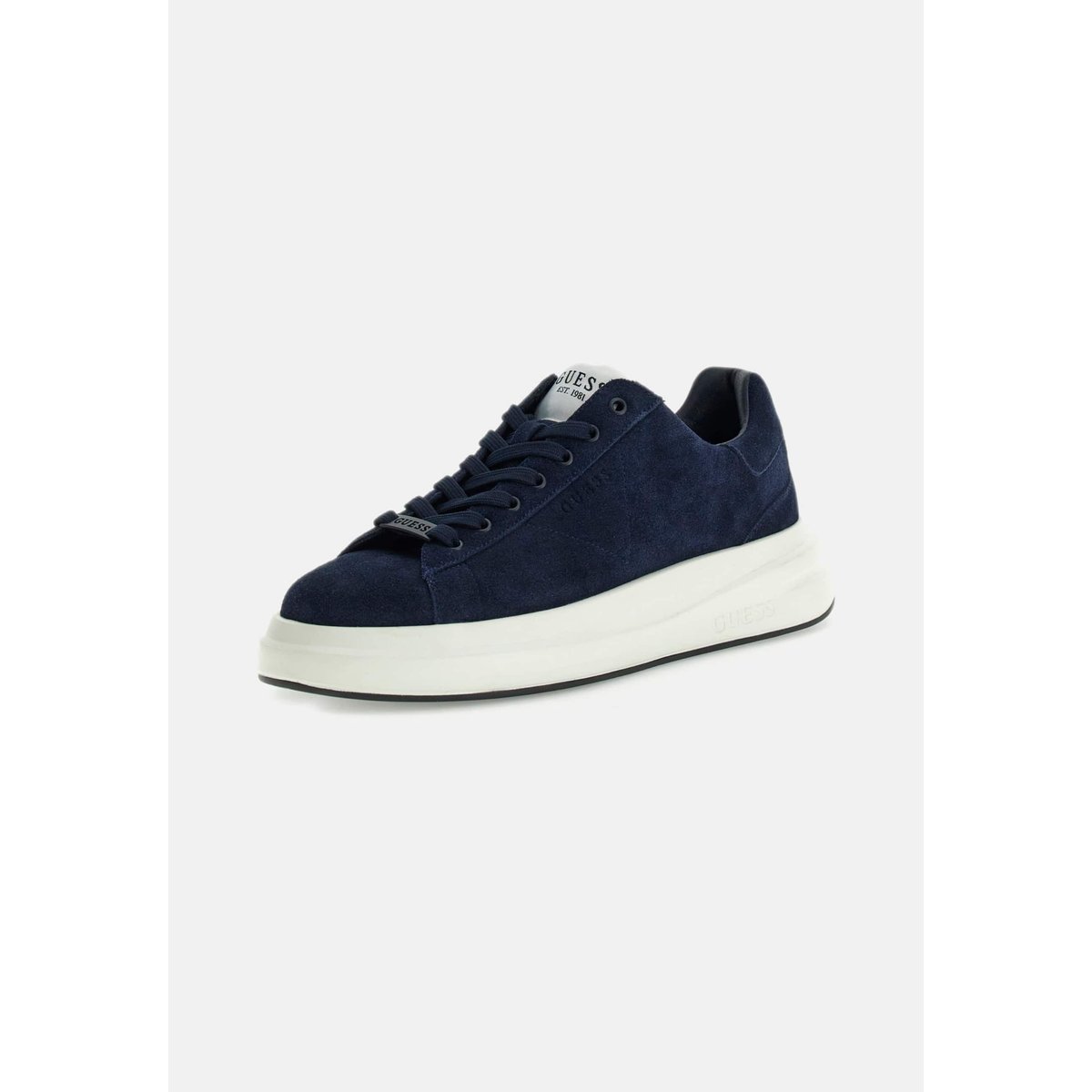 Sneakers Elba Cuir Véritable bleu, GUESS