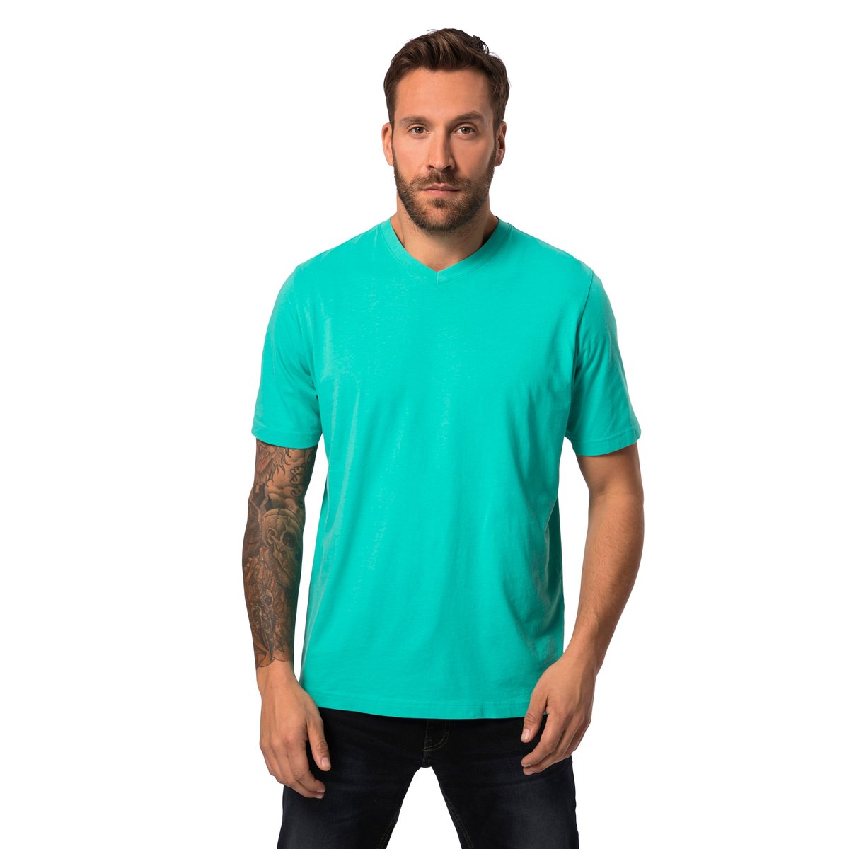 T-shirt Basic, col en V vert caraïbes clair, JP1880