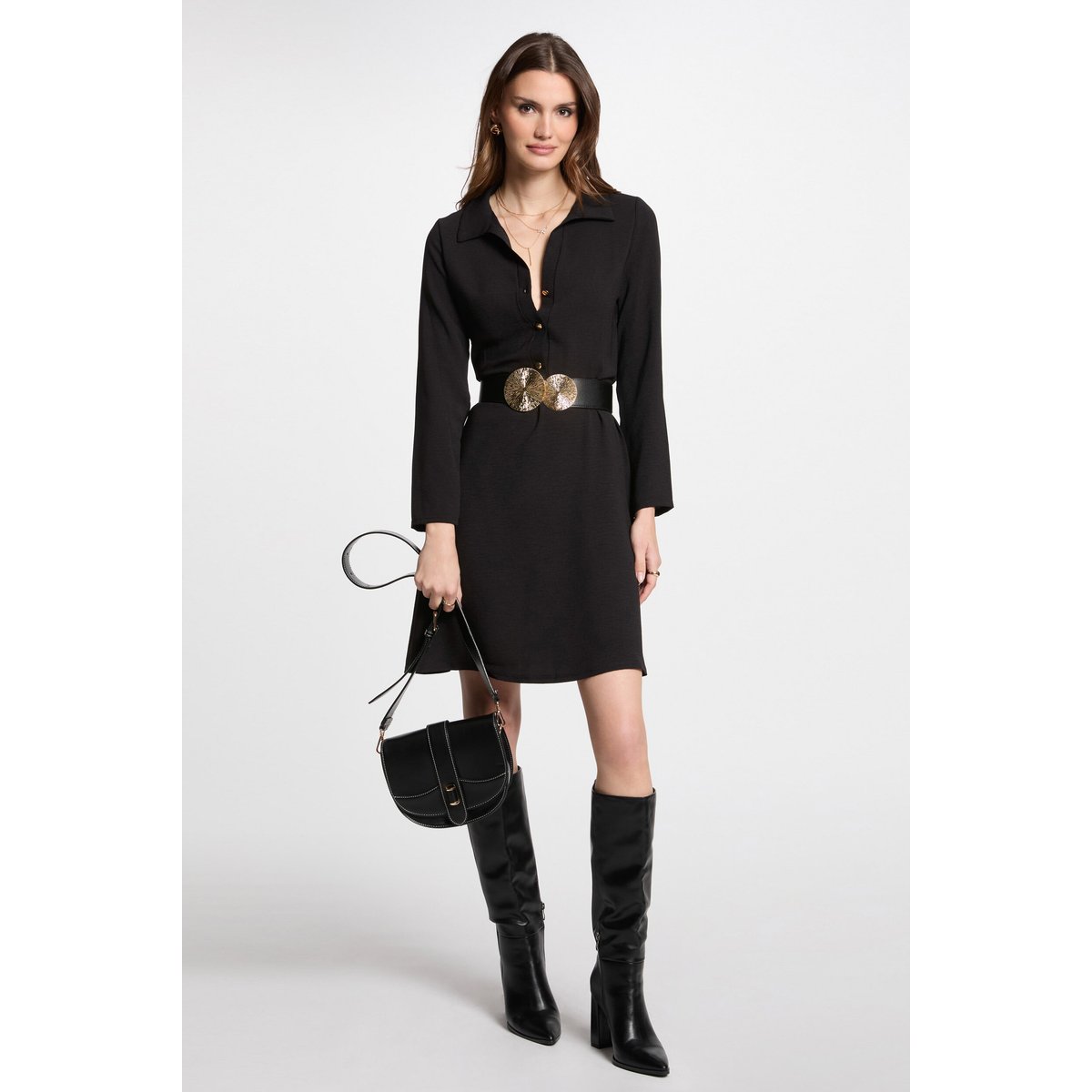 Robe courte droite fluide noir, MORGAN