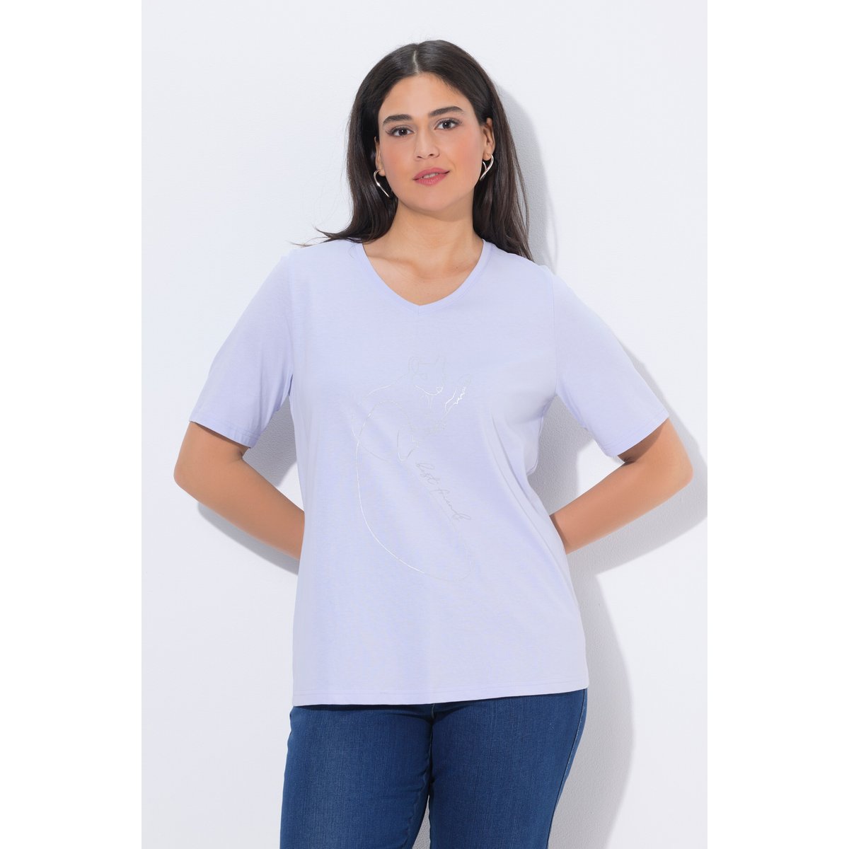 T-shirt col V et manches courtes lavande, ULLA POPKEN
