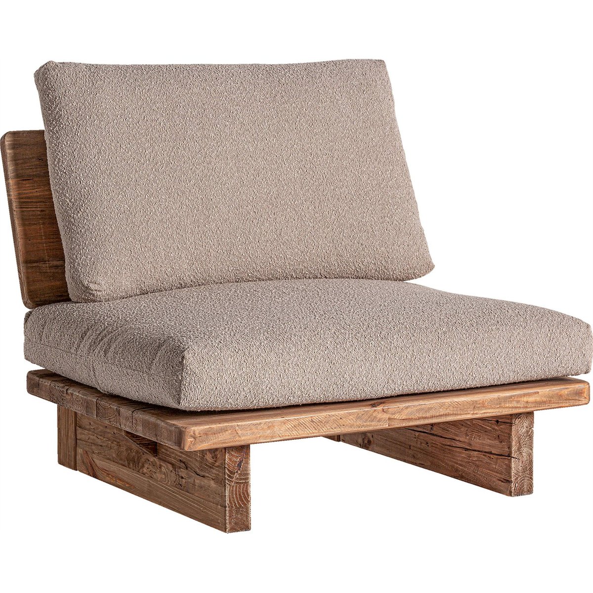Fauteuil contemporain en bois de pin et tissu marron bois naturel et beige doux, RECOLLECTION