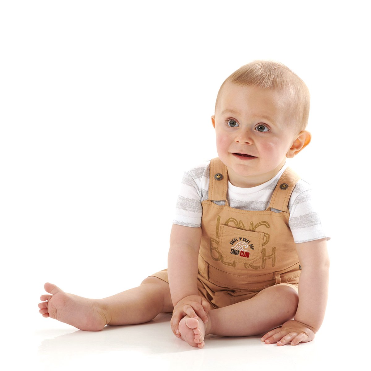 T-shirt + salopette courte terre de sienne beige, SUCRE D'ORGE