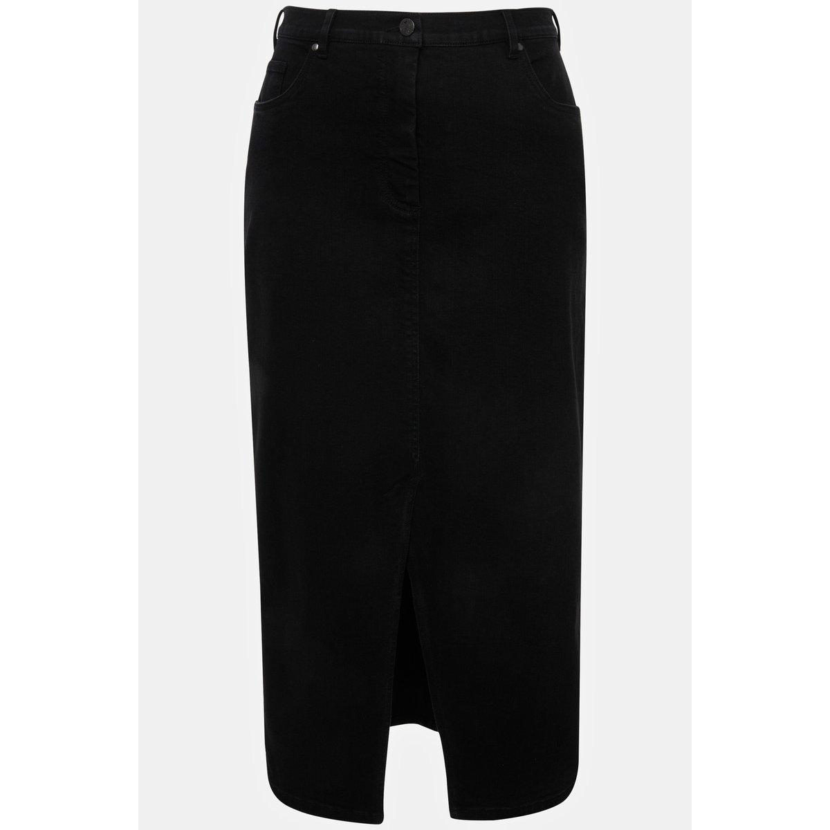 Jupe midi en jean. Base fendue noir, ULLA POPKEN